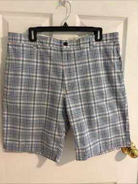 Men's Blue Plaid Cotton Blend Shorts